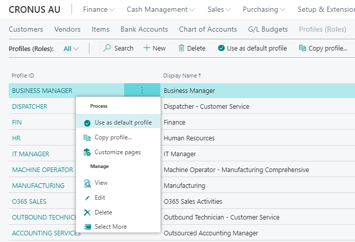 Customise profiles in Business Central